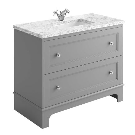 1000mm Vanity Unit in Light Grey with Marble Worktop & Ceramic Basin