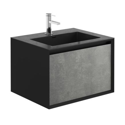 Snowdon Black and Concrete Wall Hung Vanity Unit with Black Basin 600mm