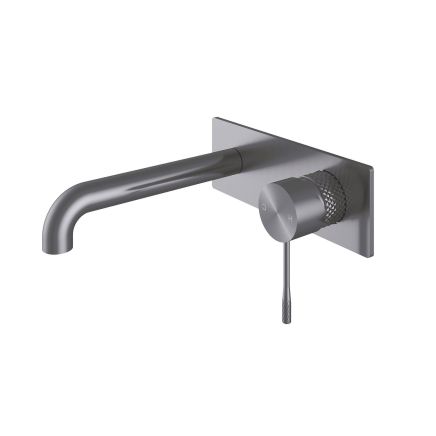 Moray Gunmetal wall mounted basin tap featuring a textured knurled detailing