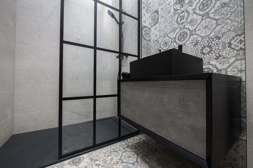 Devlin Wall Mounted Vanity Unit Black & Concrete