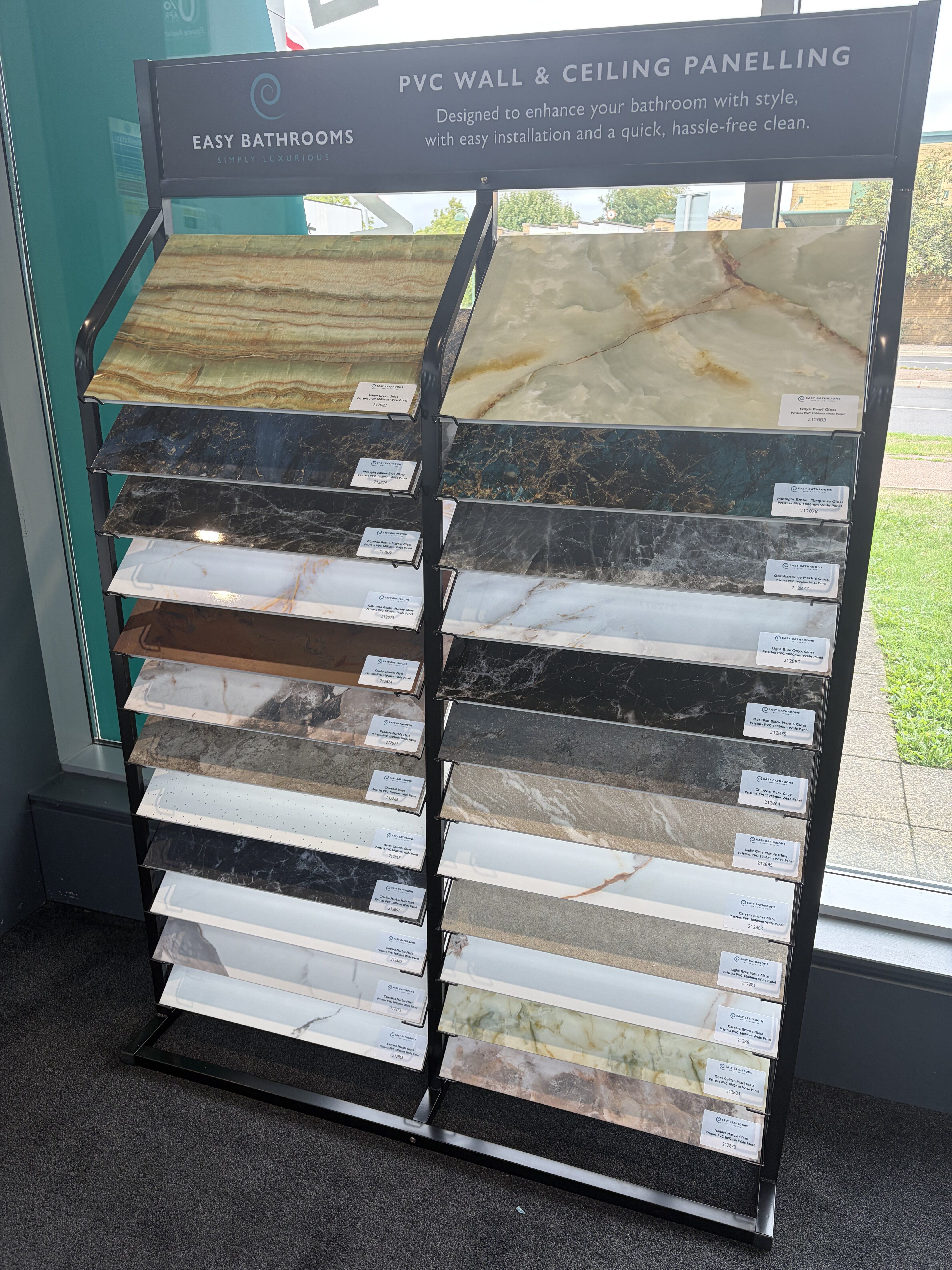 PVC wall panel display at Easy Bathrooms & Tiles Basildon