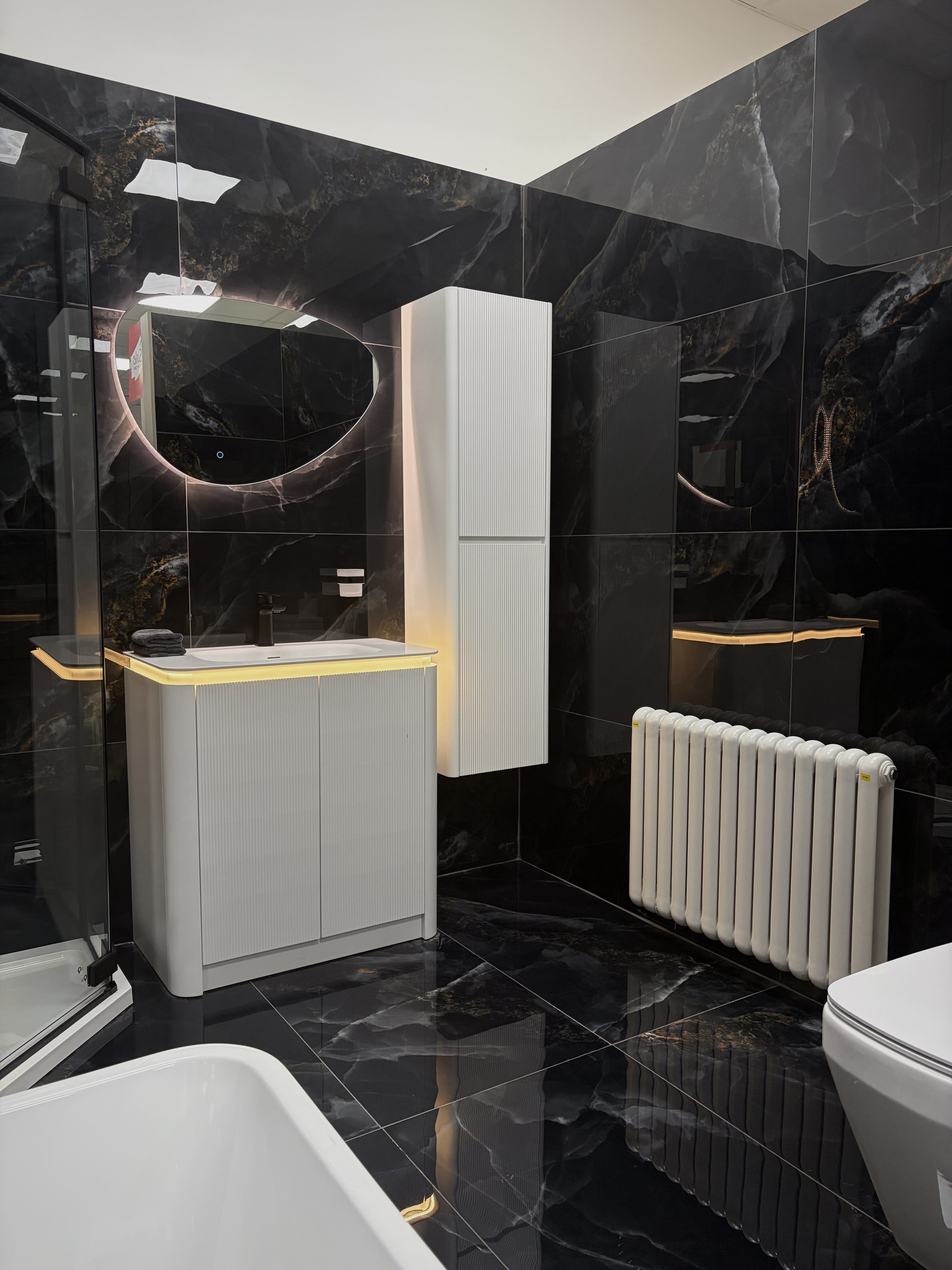 Dark Bay With White Fluted Furniture
