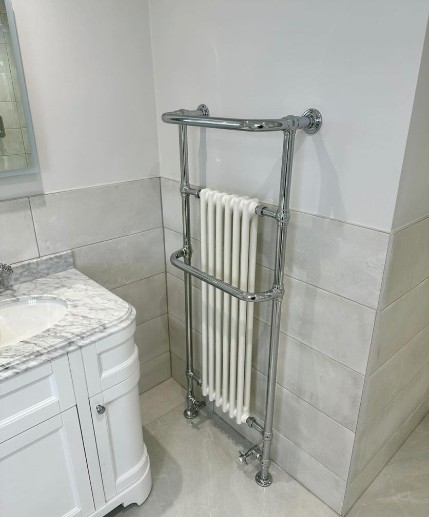 White & Chrome Heated Towel Rail