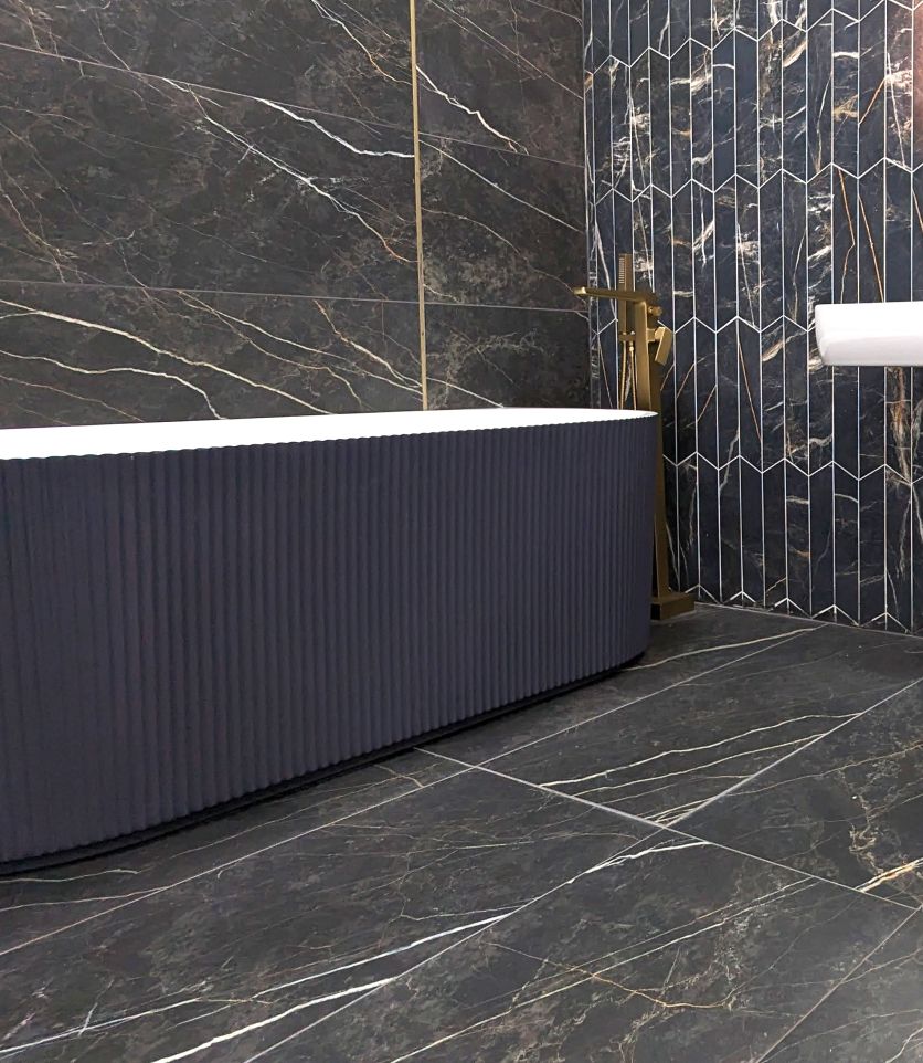 Olympia Midnight Grey Freestanding Fluted Bath