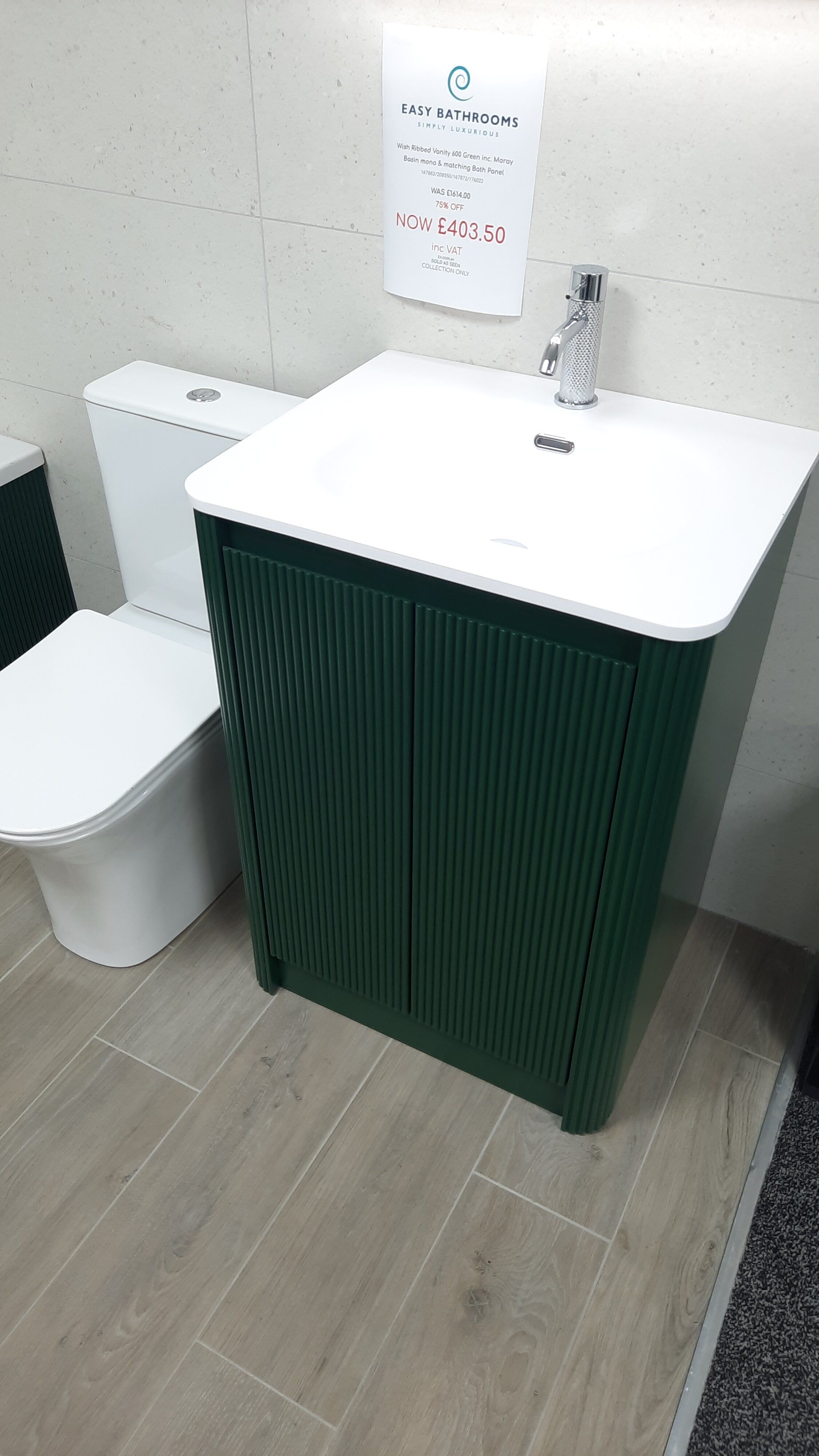 Ex-display green Wish ribbed vanity unit