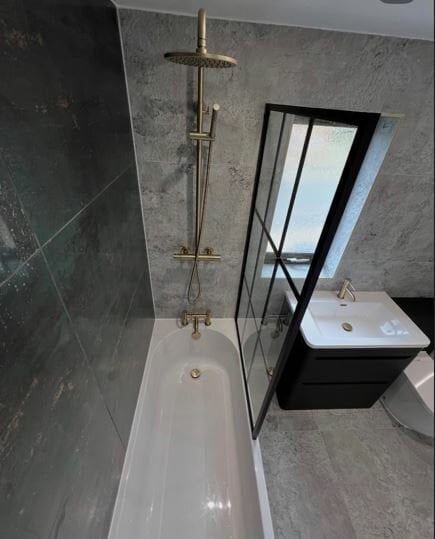 large shower head bath combination