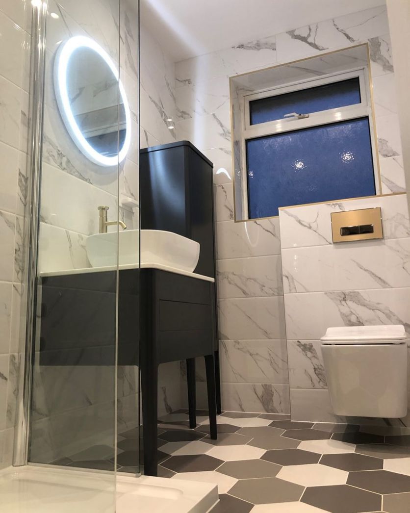 Sayle White, Silver & Grey Hexagon Porcelain Tiles