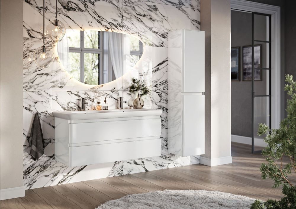 Neon Gloss White Wall Hung Vanity Unit with Lynx Resin Basin 1200mm