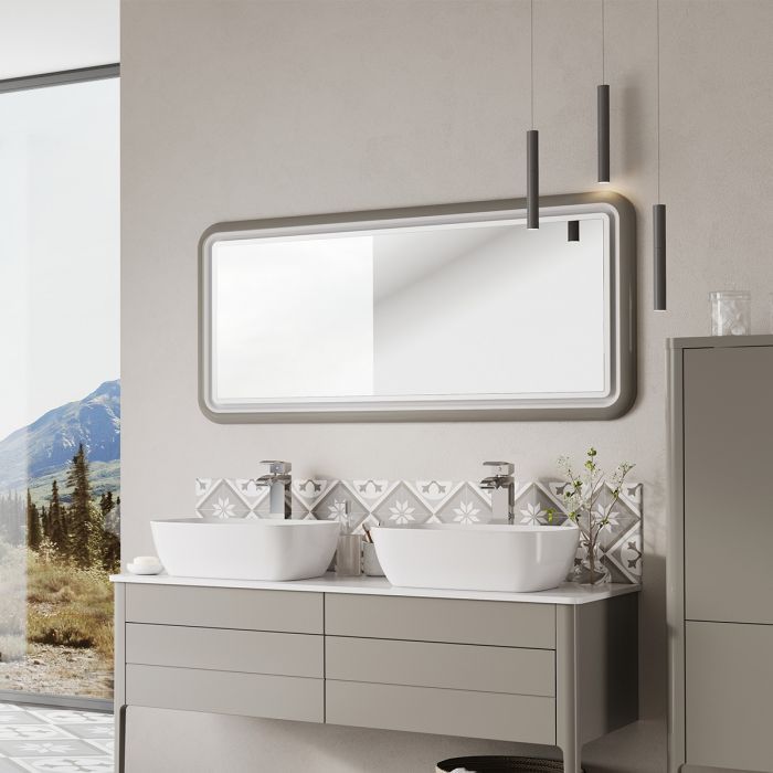 Stonehouse French Grey Framed Illuminated LED Mirror 980x650mm