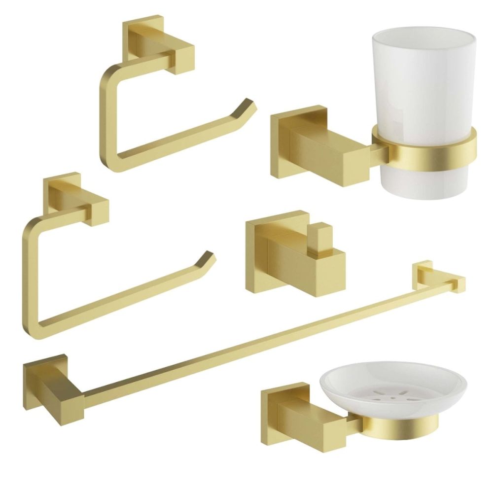 Quad Brushed Gold 6-Piece Bathroom Accessory Set