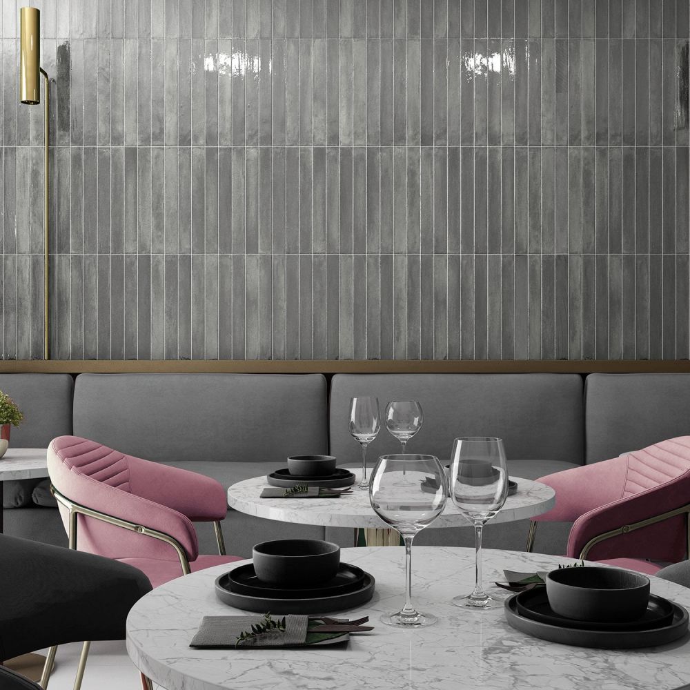 Capri Grey Gloss Ceramic Brick Tile - 400x50mm