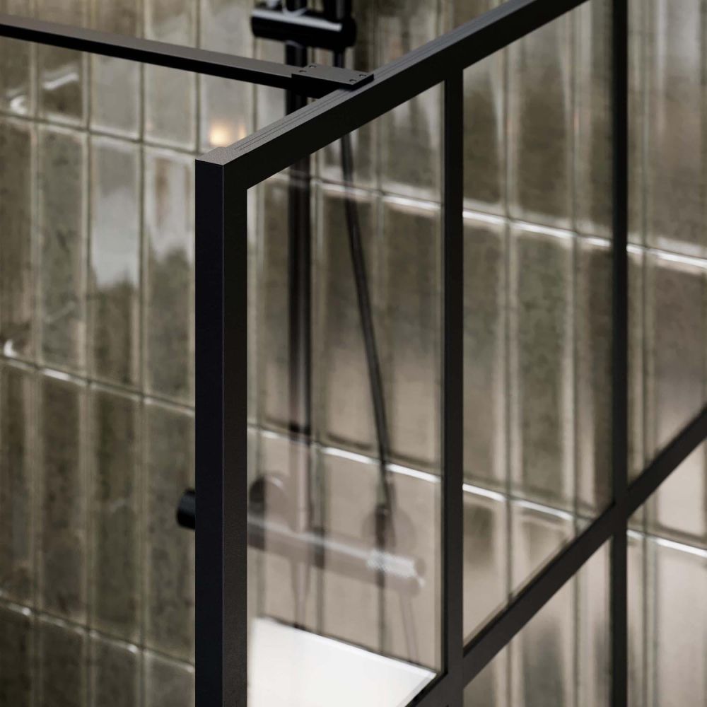 Amien Matt Black Grid Framed Shower Screen