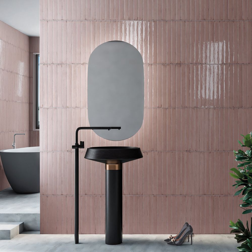 Capri Pink Gloss Ceramic Brick Tile - 400x50mm