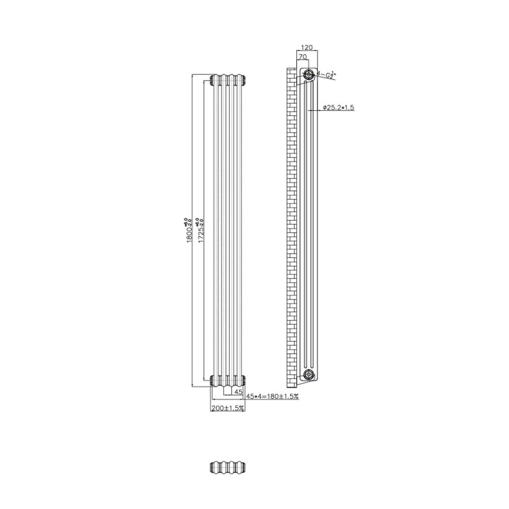 Clement Antique Brass Triple Vertical Column Radiator 1800x200mm