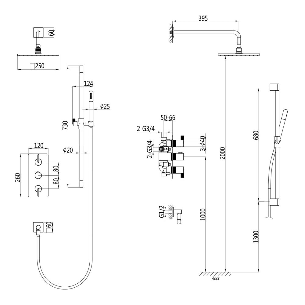 Thane Gunmetal Thermostatic Concealed Shower Pack