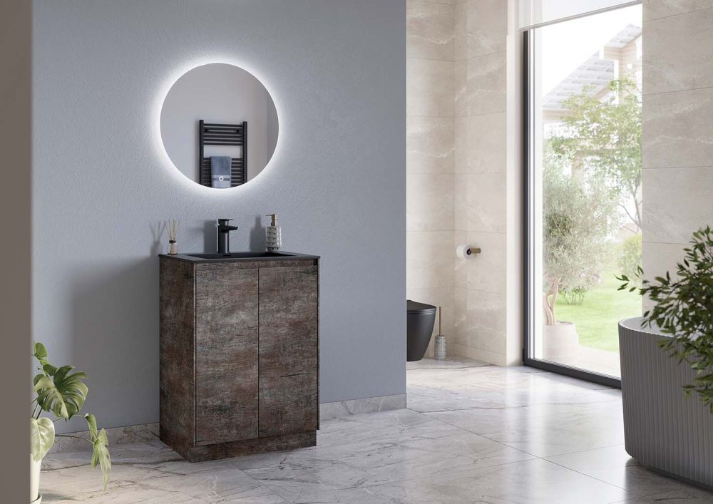 Odion Metallic Floor Standing Vanity Unit with Black Basin 600mm