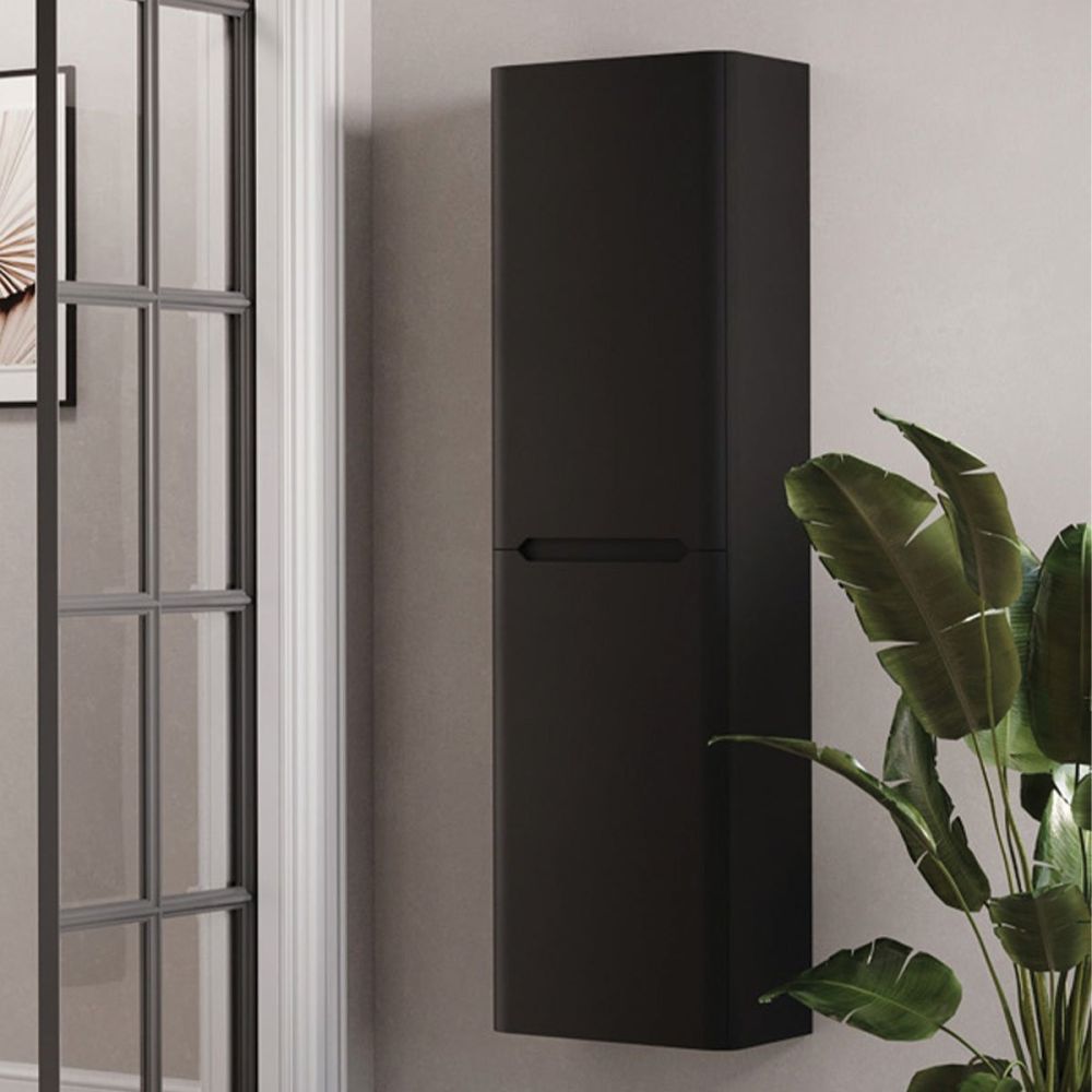 Ellis Matt Black Wall Hung Tall Bathroom Storage Unit
