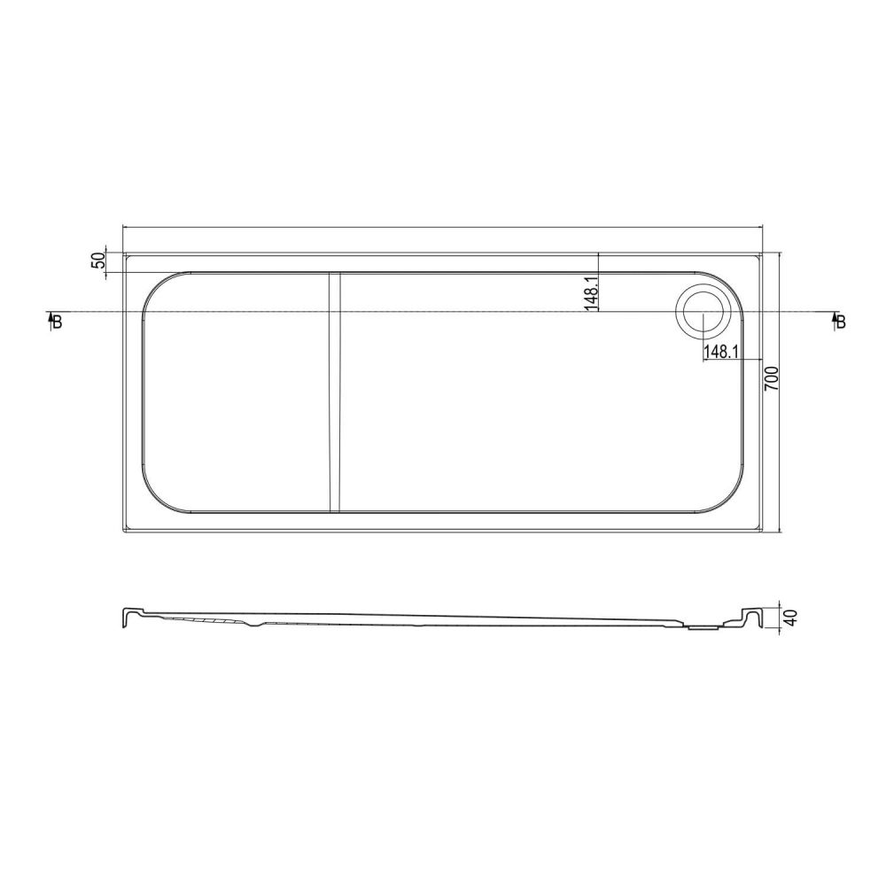 Low Profile Rectangle Shower Tray 1600x700mm Spec Drawing