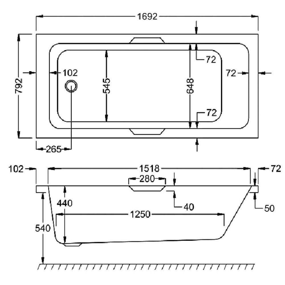 Carron Quantum Integra Single Ended Bath Twin Grip 1700x800mm