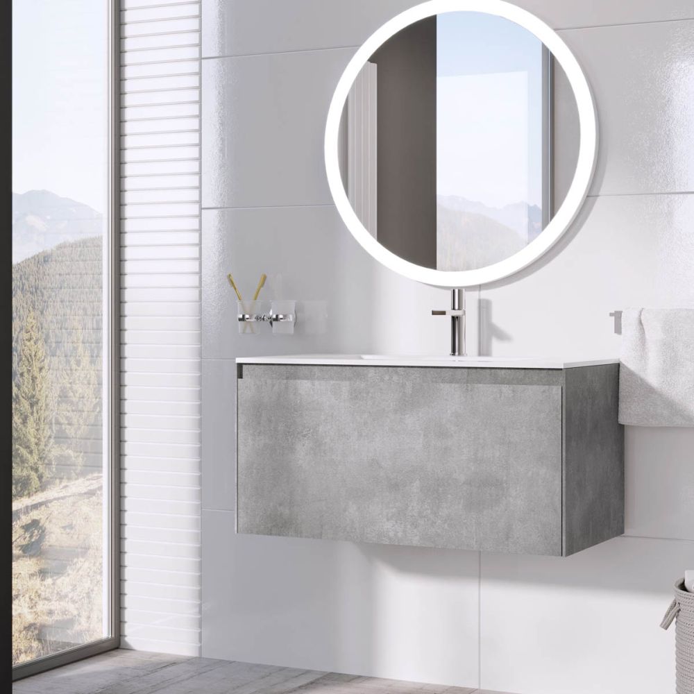 Odion Concrete Wall Hung Vanity Unit with White Basin 900mm