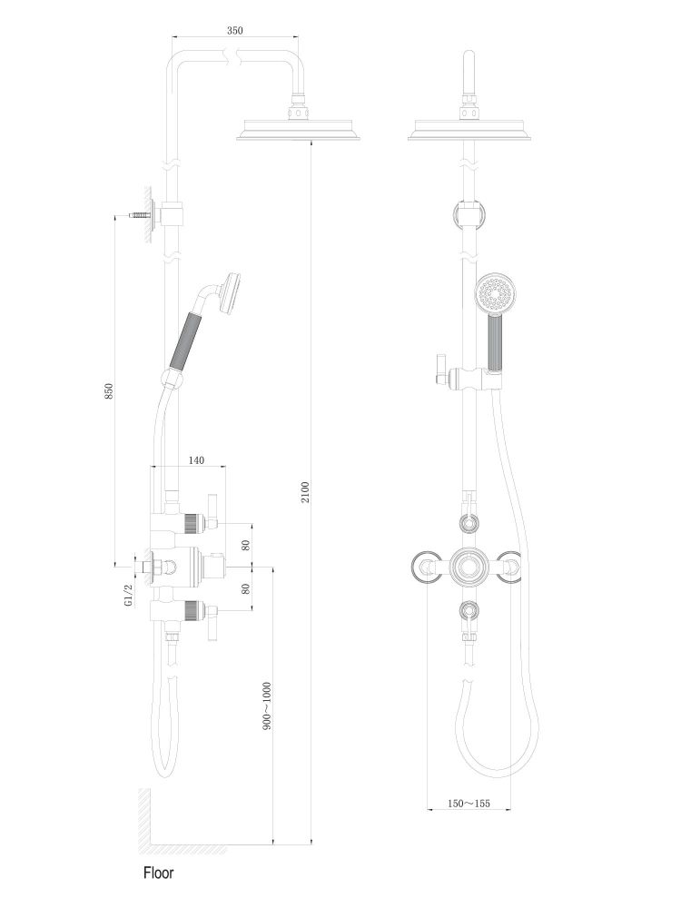 Downton Brushed Gunmetal Exposed Shower Valve Brushed