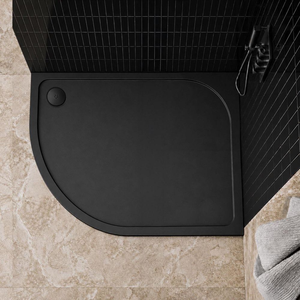 Black Slate Effect Non Slip Left Hand Offset Quadrant Shower Tray 1000x900mm
