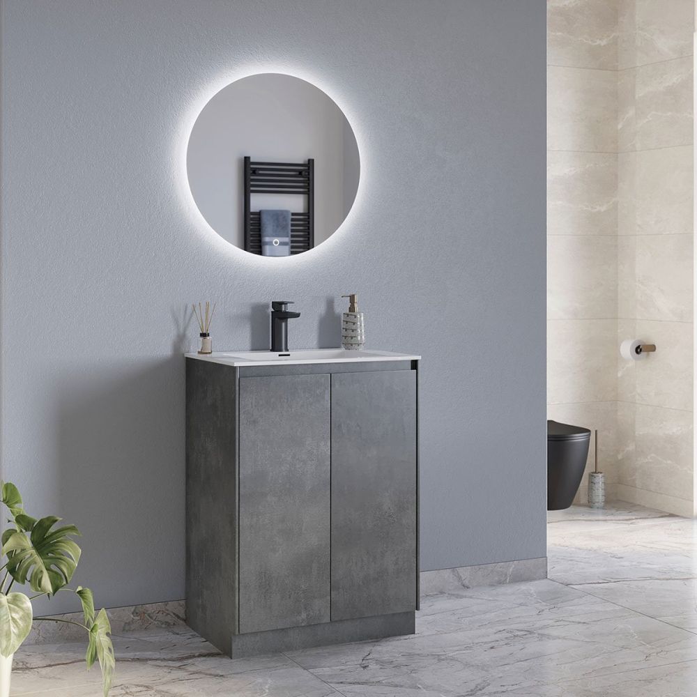 Odion Concrete Floor Standing Vanity Unit with White Basin 600mm
