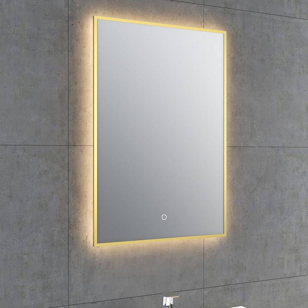 Rione Gold Rectangular Backlit LED Heated Mirror 450x725mm