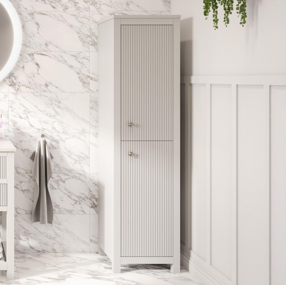 Addison Ribbed White Tall Storage Unit