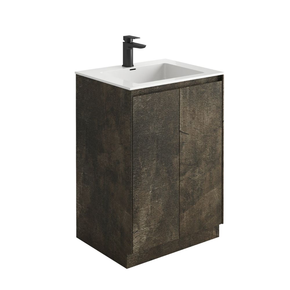 Odion Metallic Floor Standing Vanity Unit with White Basin 600mm