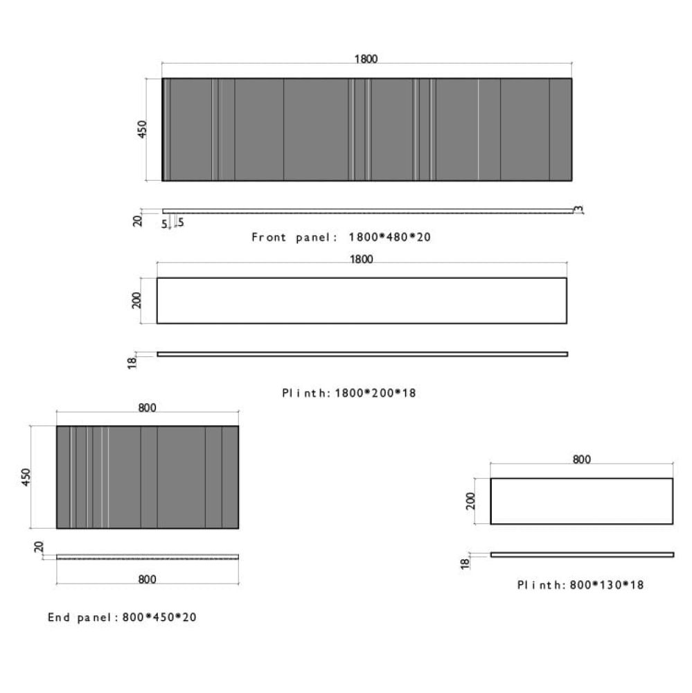 Bryce 1800mm Ribbed Grey Bath Panel spec