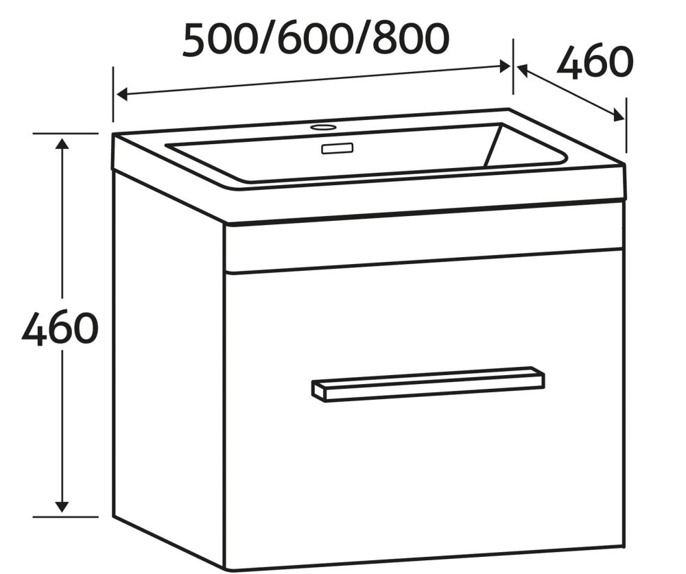 Esk Black Wall Hung Vanity Unit and Basin with Gunmetal Handles 800mm