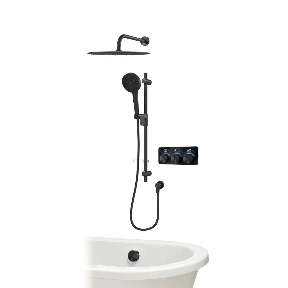 Aqualisa S3 Matt Black Smart Digital Shower Triple Outlet (Slide Rail Kit with Fixed Wall Head) HP/Combi