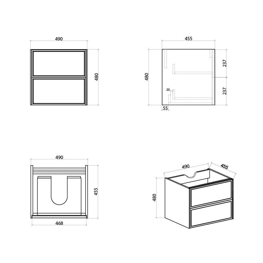 Kendal Wall Hung Vanity Unit - 500mm Spec Drawing