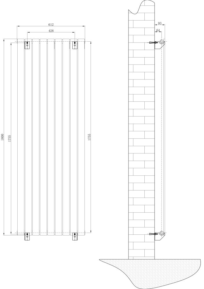 Perth Grey Double Vertical Flat Panel Radiator 1800x610mm