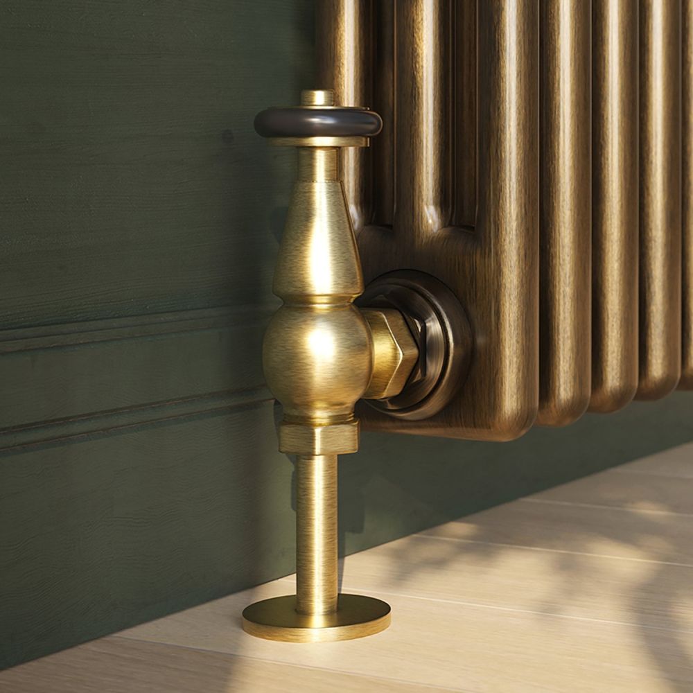 Antique Brass Wooden Head Angled Pair of Radiator Valves