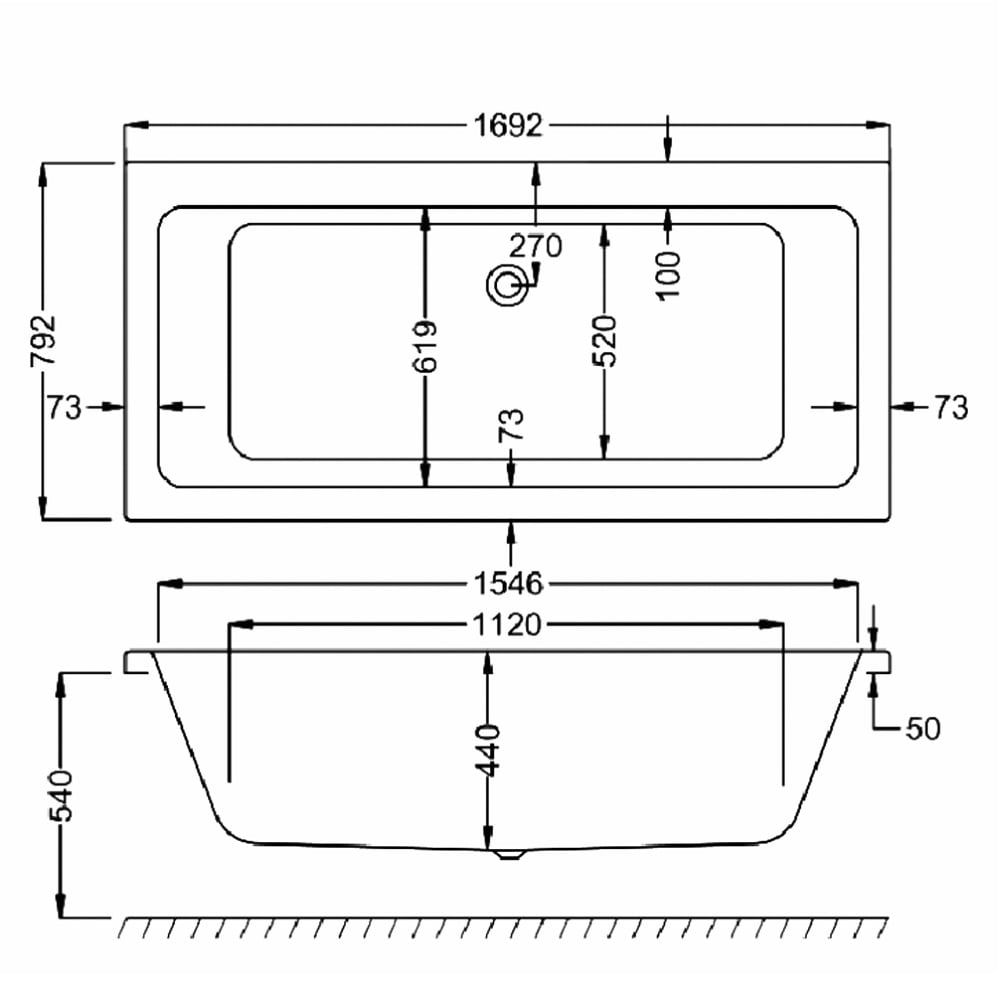 Carron Quantum Super Strong Acrylic Double Ended Bath 1700x800mm