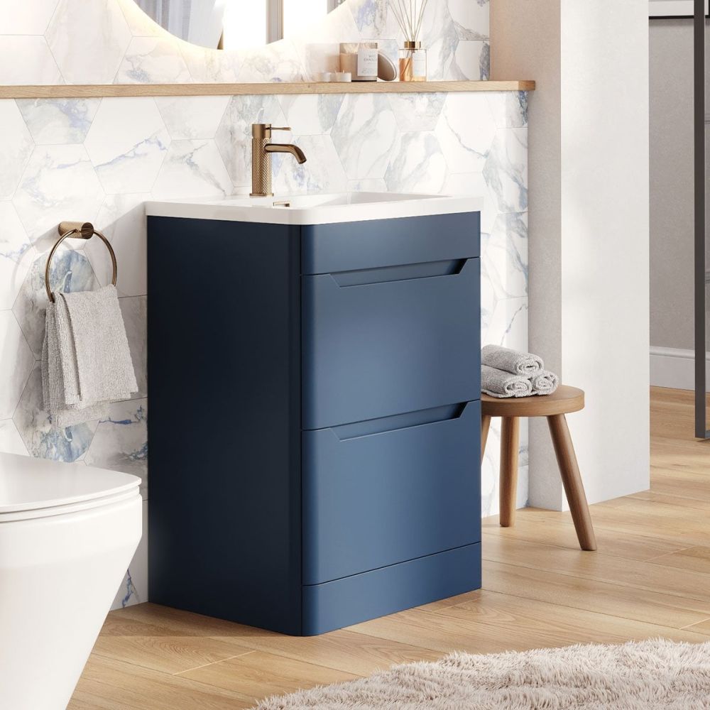 Floor Standing 800mm Vanity Unit in Royal Blue Roomset