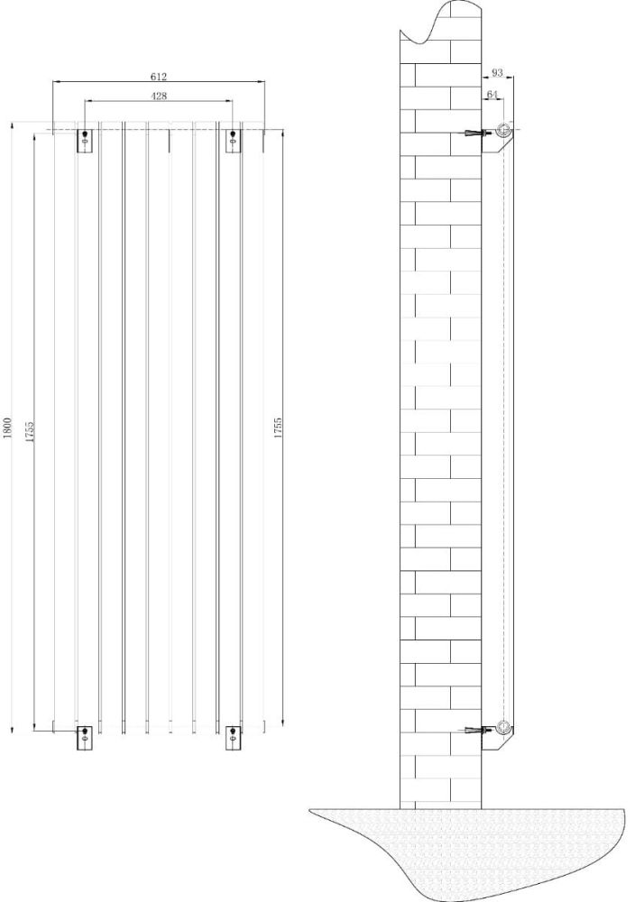Perth Matt Black Double Vertical Flat Panel Radiator 1800x610mm