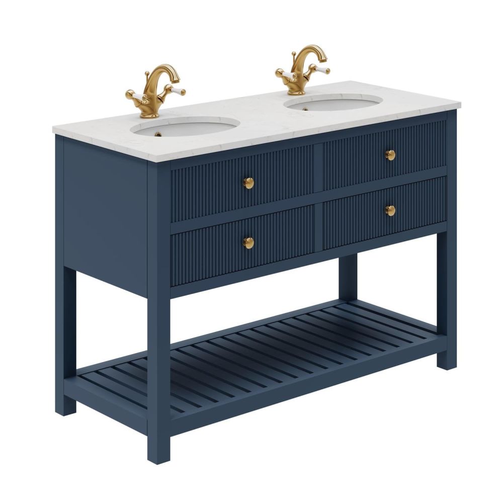 Addison Ribbed Blue 1200mm Floor Standing Vanity Unit
