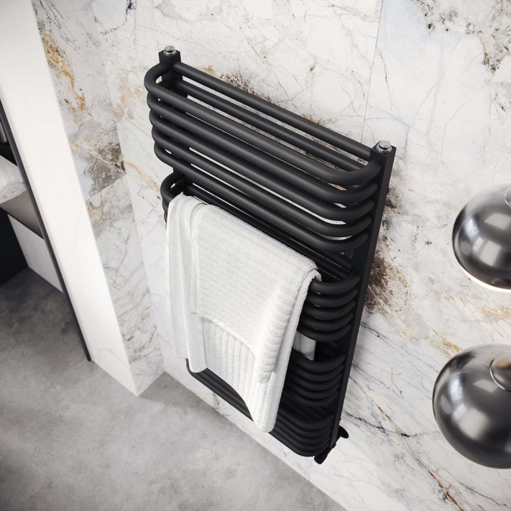Hanley Matt Black Heated Towel Rail 1000x500mm