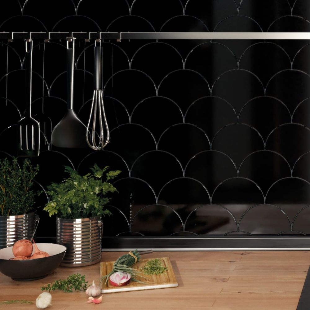 Pescara Ceramic Black Fan Tile 150x134mm