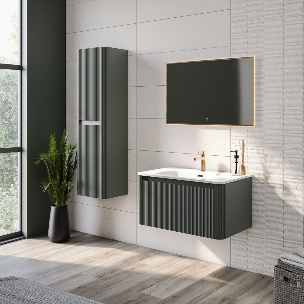 Wish Ribbed Green Wall Hung Tall Storage Cabinet