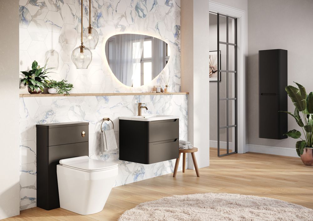 Ellis Matt Black Wall Hung Tall Bathroom Storage Unit