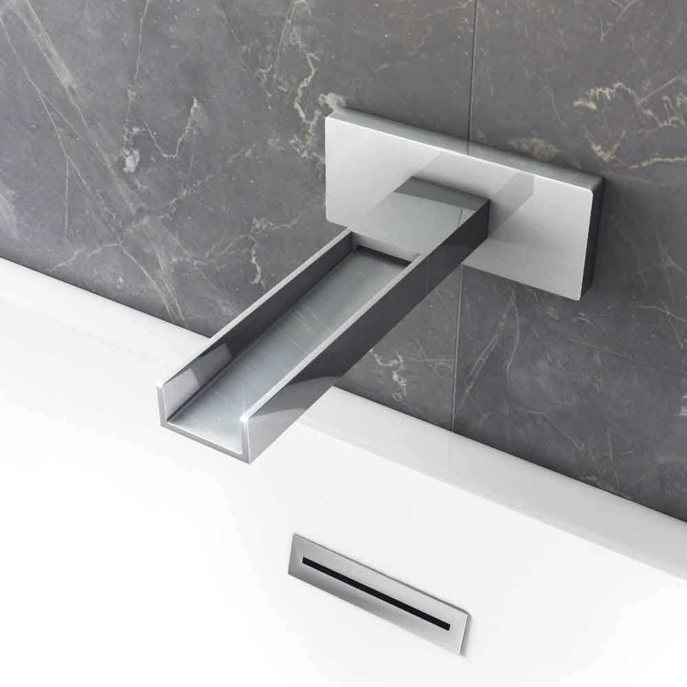 Lifestyle image of the Vade Chrome Wall Mounted Waterfall Bath Spout from another angle above