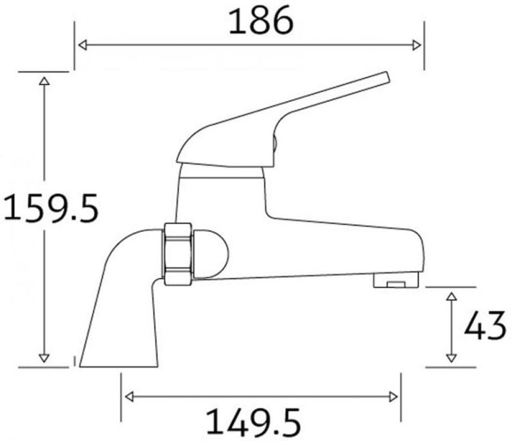 Odell Chrome Bath Filler Tap Dimension Drawing