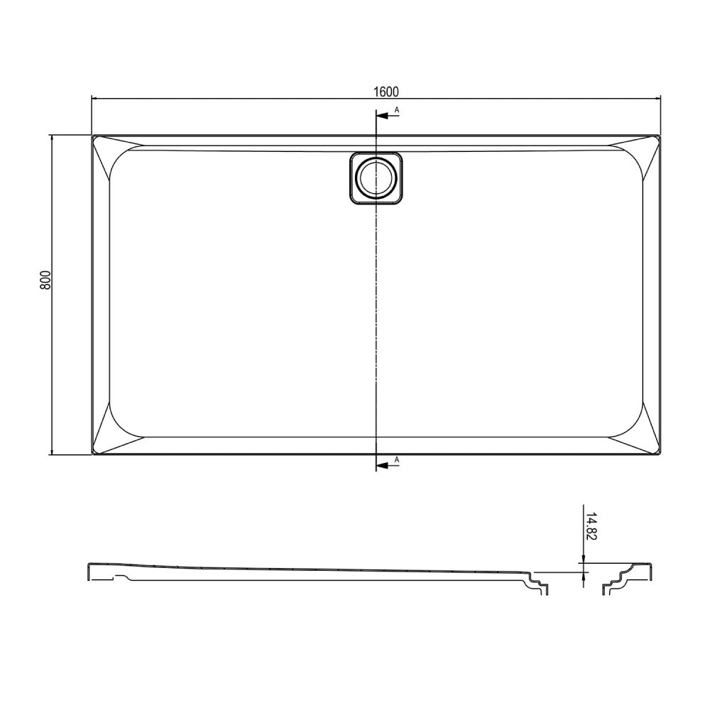 Elle Slimline Rectangular Shower Tray 1600x800mm Spec Drawing