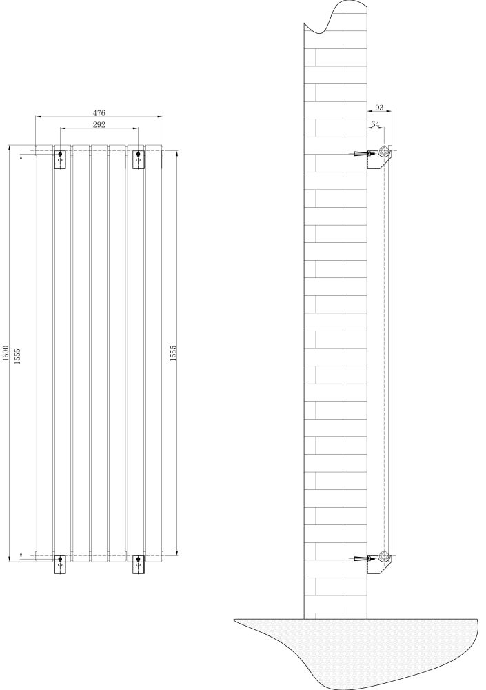 Perth Grey Single Vertical Flat Panel Radiator 1600x475mm