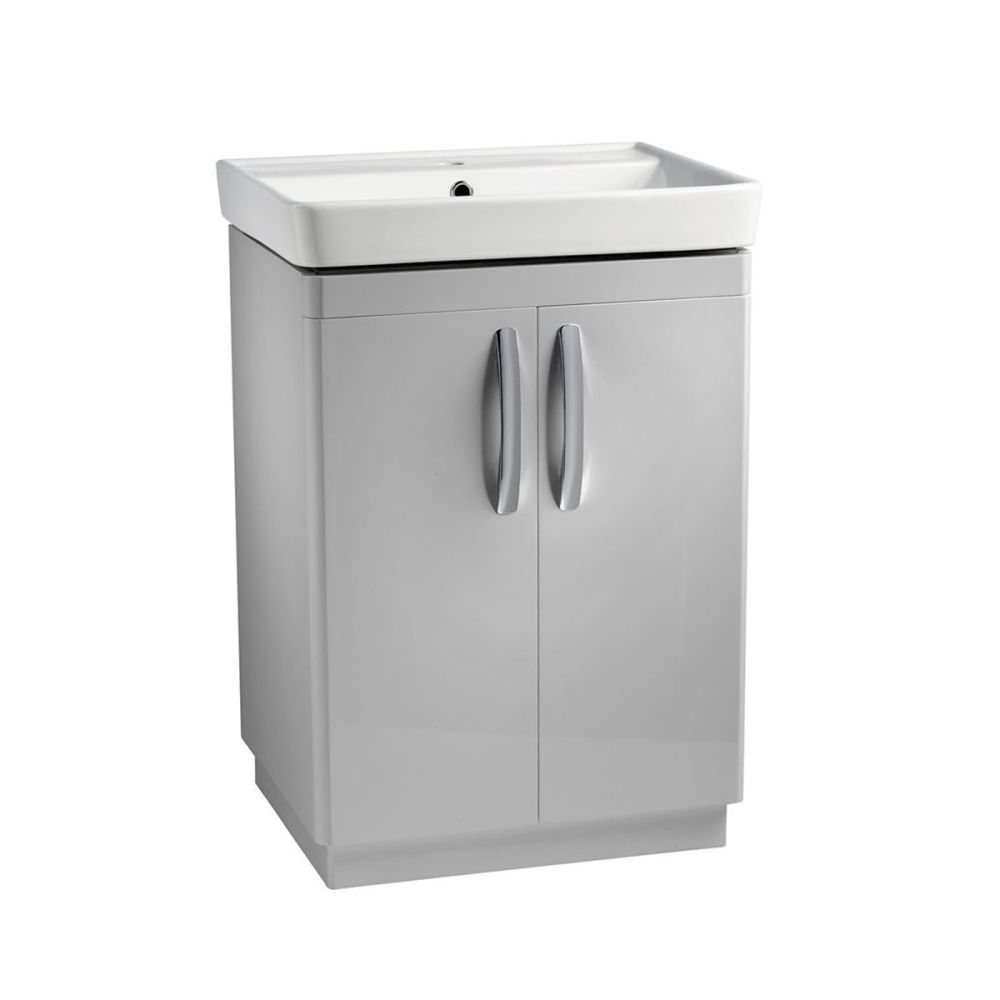 Tavistock Compass Gloss Light Grey Floor Standing Vanity Unit with Ceramic Basin 600mm