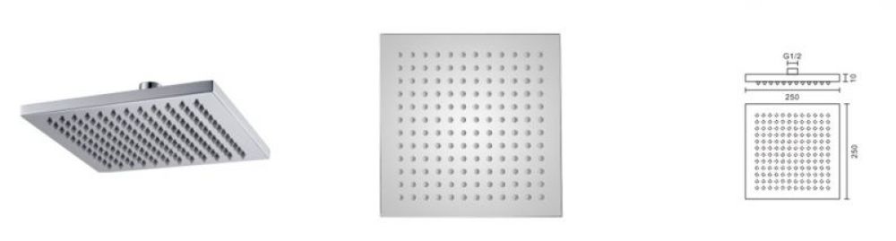 Vade Chrome Ultra-Slim Square Shower Head 250mm